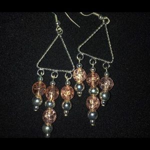 handmade peach triangle dangle earrings